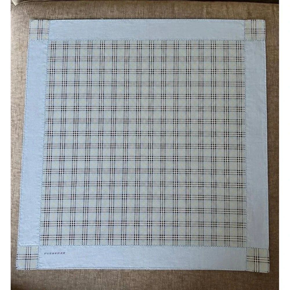 RARE Vintage Burberry Blue Check Square Scarf / Comes in Burberry Box
